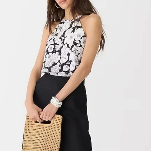 J.Crew, New Amber Black White Classic Floral Linen Halter Tank Top Size Large - Picture 12 of 12